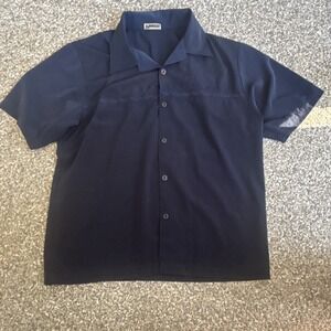 Vtg 90s Y2K YMLA Embroidered Camp Lounge Shirt Mens M/L Black Rave Club